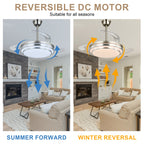 42 Inch Chrome Modern Retractable Ceiling Fan with Dimmable LED Light and Remote, 6 Speeds DC Motor Reversible Fandelier Ceiling Fan