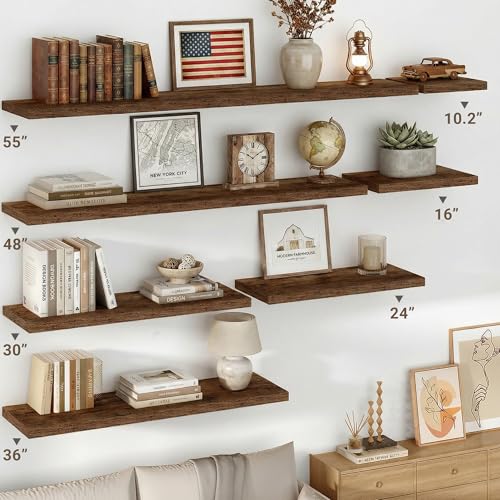Vivelove 10x10 Inches Floating Shelves Wall Mounted Set of 2, Rustic Brown - color: Rustic Brown, size: 10.2”wx10.2”dx1.5”h