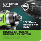 Greenworks 24V MAX Cordless Brushless Drill & Impact Driver Combo Kit, Electric Drill Set, High Torque, Lightweight, Professional Grade, Includes 2x 2.0Ah Batteries, Charger, and Storage Bag - size: 2PCS Combo Kits