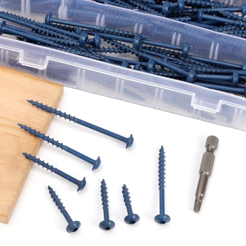 Glarks 100pcs #8 x 1-1/4’’ Pocket Hole Screws with Square Drill Bit Kit, Blue Coated Square Drive Wood Screws, Washer Head Coarse Thread Screw for Woodworking, Furniture - size: 100pcs 8x1-1/4