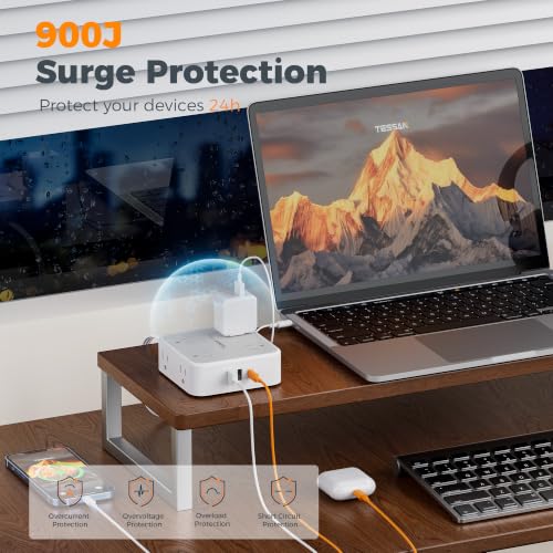 TESSAN Surge Protector Power Strip with 900J Surge Protection, 15 Ft, Grey - color: Grey with 1 USB C, size: 15 feet