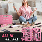 WORKPRO 258PCS Pink Tool Set, Portable Home Basic Tool Kit Box for Women
