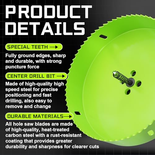 3" (76mm) Bi-Metal Hole Saw with Arbor - Multi-Material Cutting Kit for Thin Iron, Wood & Drywall - High-Speed Steel Teeth with Smooth Cutting Edge, Fast Chip Removal & Bonus Dust-Proof Bag - size: 3" (76mm)