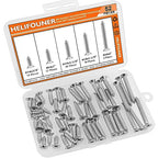#14 x 3/4" 1" 1-1/4" 1-1/2" 2" Wood Screws Set, HELIFOUNER 52 Pieces Phillips Countersunk Head Self-Tapping Screws Assortment Kit, Phillips Flat Head Wood Screws, 304 Stainless Steel - size: #14