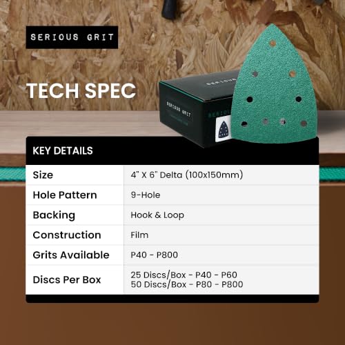 Serious Grit - 4" x 6" Delta P80 Grit Sanding Sheets - 50 Pack Box - size: 80 Grit