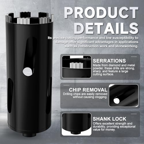 Diamond Core Drill Bit 2"(50mm) with Pilot Bit & Adapters (SDS Plus & Hex) – Upgraded Welded Segments, 8.6" Depth – for Concrete, Solid Brick, Hollow Brick, Masonry & More - size: (2"/50mm)
