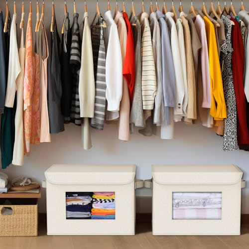 Univivi Collapsible Stackable Storage Bins with Lids, 4 Pack, Beige - color: Beige