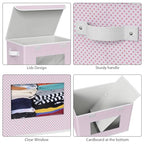 Univivi Fabric Foldable Storage Boxes with Lids, 4 Pack, Pink - color: Pink Polka Dot