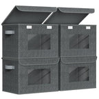 Univivi Fabric Foldable Storage Boxes with Lids, 4 Pack, Black - color: Black