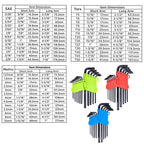 NEIKO 01104A Master Allen Wrench Set, 39 Pc Ball End Hex Key Set, Metric, Standard & Torx, SAE & MM Long Allen Keys 1.27mm to 10mm & 0.05” to 3/8 Inch and T5 to T50, Black Oxide Chrome Vanadium - size: Metric+SAE+Torx - 39pc