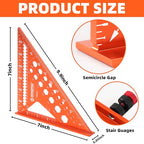 2pcs Rafter Square, 12-inch & 7-inch Carpenter Sqaure Set withWoodworking Pencil, Carpenter Measuring Layout Tool,Aluminum Alloy Triangle Ruler for Woodworking- Imperial - size: 7+12 inch