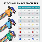 Lichamp 27Pcs Color Coded Hex Key Set, SAE & Metric, Long Arm Ball & Torx