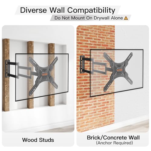 ELIVED Long Arm TV Wall Mount for Most 26-65 Inch TVs, 37.4 Inch Long Extension TV Mount Swivel and Tilt, Max VESA 400x400mm, Full Motion Wall Mount tv Bracket Holds up to 77 lbs. (Pack of 2) - size: Indoor Arm: 37.4" (Pack of 2)