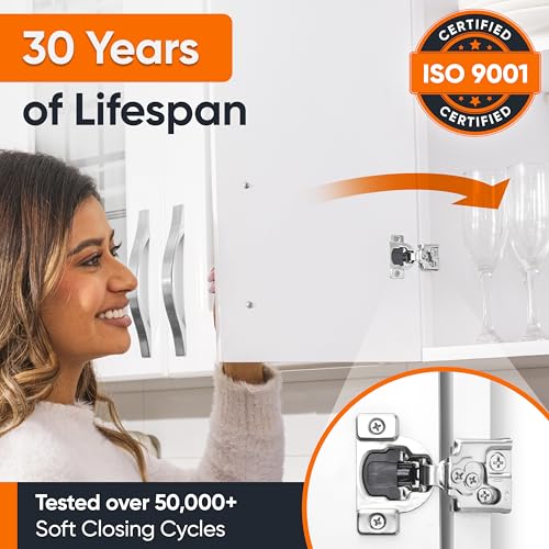 Decobasics 50 Pack Soft Close Cabinet Hinges – 5/8" Overlay for Kitchen Cabinet Doors, Face Frame Concealed Hidden Hinges – Stainless Steel, Self-Closing with 3-Way Adjustment & Slow Close Damper - size: 5/8 Inch