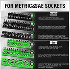 Magnetic Socket Organizer Set, 6-piece 1/4", 3/8", 1/2" SAE & Metric Sockets Holder, Drive Socket Trays, Storage Tool Box, Holding 143 Slots, Soft Rubber Covering Black Green Tools - style: 6PCS Green/Black
