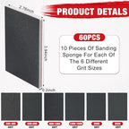 60 Pcs 320-2500 Grit Sanding Sponge, Ultra Fine Sanding Sponges Pads, Soft Foam Shine Block Wet Dry Polish Pads, Ultra Fine Grit Sandpaper for Model Drywall Metal Wood Furniture Polishing - style: 320-2500 Grit