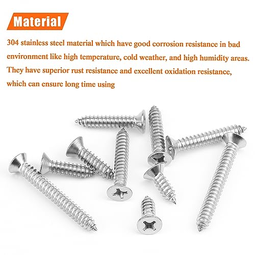 #14 x 3/4" 1" 1-1/4" 1-1/2" 2" Wood Screws Set, HELIFOUNER 52 Pieces Phillips Countersunk Head Self-Tapping Screws Assortment Kit, Phillips Flat Head Wood Screws, 304 Stainless Steel - size: #14