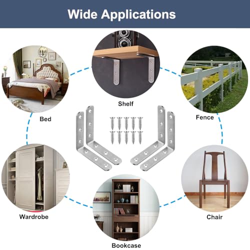 8 Pack L Bracket Corner Braces 4x4 Inch Heavy Duty Stainless Steel Shelf Brackets, 90 Degree Wall Mounted Support Joint Right Angle Hardware for Wood Floating Shelves with Screws - size: 8PCS-Silver 100*100mm/4*4in