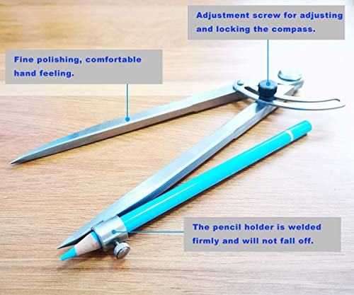 6/8 / 10 inch Wing Compass with Pencil Holder, Leather Working Wing Divider, Caliper & Scribe Tool, for Woodworking Drawing & Drafting (8 inch) - size: 8 inch