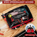 HAUTMEC 3PCS Heavy-Duty Tool Tote Bag Set, 1680D Large Tool Bags with Rigid Frame, Foldable Handle & Padded Shoulder Strap, Water-Resistant Hard Base, Multi-Pocket Tool Box Organizer – HTTBH25052 - style: Tool Tote | 3-Piece