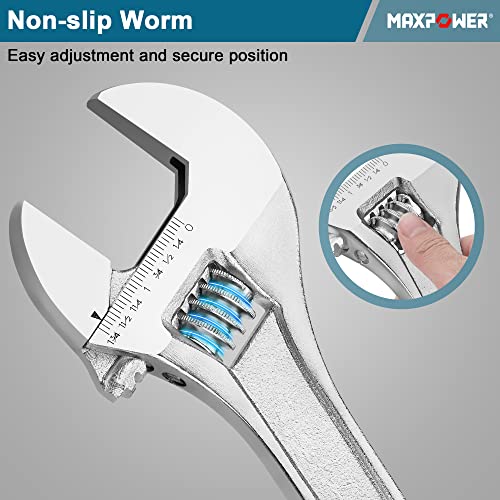 MAXPOWER 15" Adjustable Wrench, 1-3/4" Jaw Opening, Tapered Handle - size: 15"