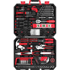 DEKOPRO Tool Set:228 Piece Home Tool Kit, Household Basic Repair Tool Set Comes with Plastic Storage Case, Socket Wrench Set for Car-Red - color: Red