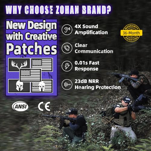 ZOHAN Electronic Shooting Earmuffs with Patches, 2Pack Hearing Protection for Shooters, NRR 23dB Noise Reduction, Gun Range Ear Protection Headphones(Black+Black) - color: With Patches-black&black