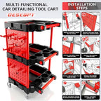 Auto Detailing Cart with Wheels, 3 Tier Rolling Detail Cart - color: Top