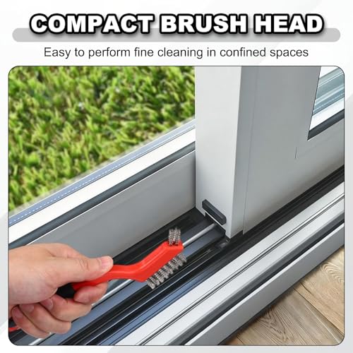 HARFINGTON 6pcs Wire Brushes Stainless Steel Cleaning Brushes with Curved Handle Dual Head for Cleaning Scrubbing Rust Dirt Paint Removal, Red - color: Red