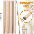 Treela 100 Pcs Wooden Dowels Rods Wood Sticks for Crafts Wooden Dowel Rods Unfinished Hardwood Sticks for DIY Crafts Art Class Woodworking (3/8 x 12 Inch) - size: 3/8 x 12 Inch