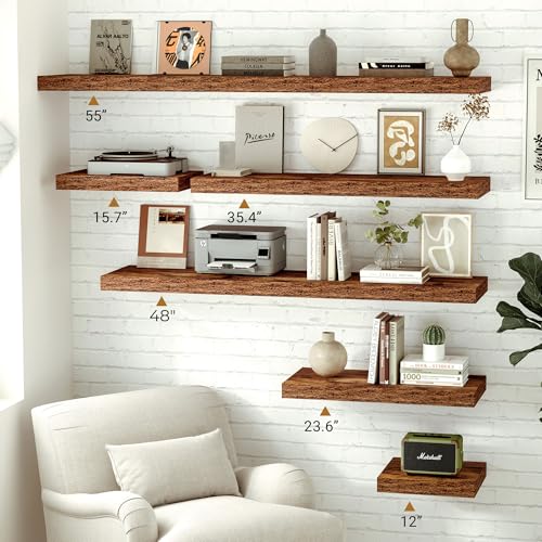 Vivelove Deep Floating Shelves, 48 X 12 Inch, Rustic Brown, 2 - color: Rustic Brown, size: 48”wx12”dx1.5”h
