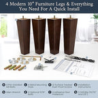Airy Abode Premium Walnut Square Furniture Legs (Full Install Kit) - Pick Your Size and Color - color: Brown, size: 10 Inches