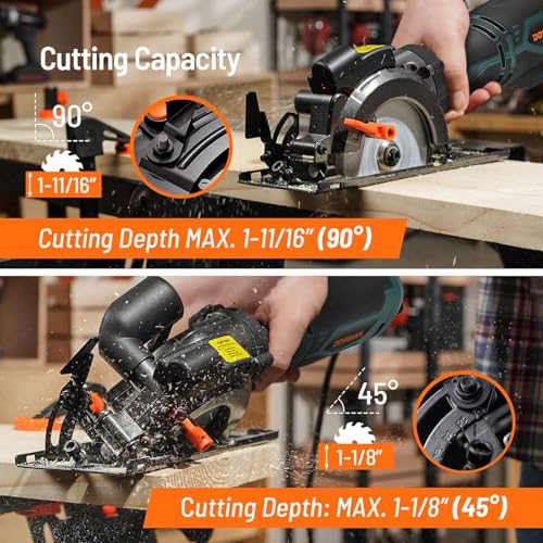 DOVAMAN Circular Saw, 5.8A 4-1/2" Circular Saw w/Laser & Auxiliary Handle - color: C-blue