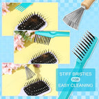 Boao 2 Pack Hair Brush Cleaner,Green,Wood Color,Polished Wooden Handle Rake - color: Green, Wood Color, style: Polished Wooden Handle Rake