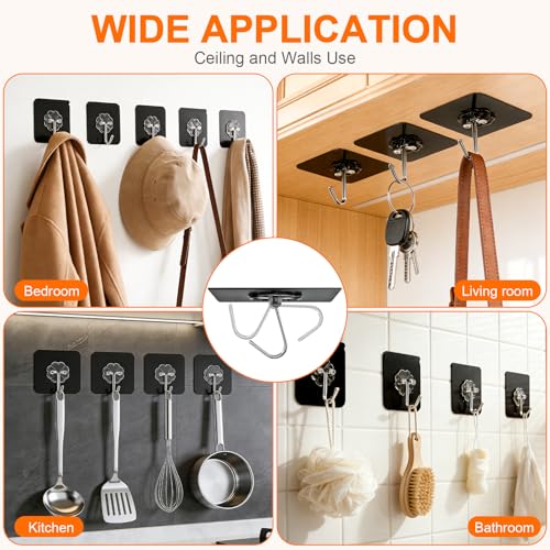 DDMY 100 Pack Adhesive Wall Hooks 50LB Heavy Duty Black Sticky Hook - color: Black, size: 100 Pieces