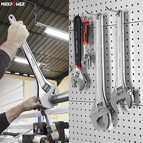 MAXPOWER 18" Adjustable Wrench, 2-1/8" Jaw Opening, Tapered Handle - size: 18"