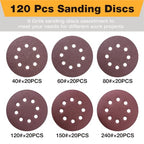 120 Pcs Sanding Discs, 5 Inch Sandpaper, 40, 60, 80, 120, 150, 240 Grits