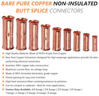 SVAAR 0000 Gauge Flared Barrel Butt Splice Connectors Kit 6PCS 4/0 AWG Non-Insulated Butt Connectors Bare Pure Copper Flared Compression Butt Splices Crimp Butt Terminals+6 PCS Heat Shrinks - color: Bare Copper