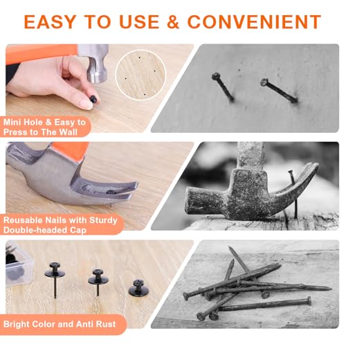 50 PCS Push Pins Picture Hangers Wall Hooks, Double Headed Thumb Tacks Without Nails, Renter Friendly Decor Thumbtacks for Tapestry Frame Art Photos (Black) - style: BLACK