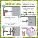 Swpeet 200Pcs Drywall Self-Drilling Anchors with Screws Kit, No Drill Or Holes in Wall Perfect for TV, Bike, Shelf Straps, Cabinet & Fixing Curtains (100PCS Steel Anchors and 100PCS Zinc Screws)