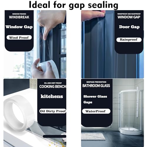 Qoqooice Transparent Window Weather Sealing Tape 3 Inch x 33 FT Weather Stripping Residue-Free Clear Window Insulation Tape for Doors Windows and Shower Glass Gaps (3 in * 33 FT) - size: 3 IN * 33 FT Clear
