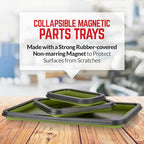 Collapsible Magnetic Parts Tray Set - 3 Different Sizes - Olive Green - color: Olive Green