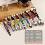 ChefAide Set of 8 Magnetic Measuring Spoons, Stainless Steel, Dual Sided - color: Multicolor, size: Magnetic Measuring Spoons