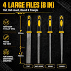warmtree 28Pcs Metal File Set, Heavy Duty T12 Drop Forged Alloy Steel Files, Includes 4 Large Files, 6 Steel & 6 Diamond Needle File Set, 8 Sandpapers, Brush & Gloves, Metal Files for Wood, DIY