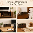 Large Cable Management Box, Wooden Cord Organizer Box with Lid