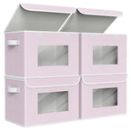 Univivi Fabric Foldable Storage Boxes with Lids, 4 Pack, Pink - color: Pink Polka Dot
