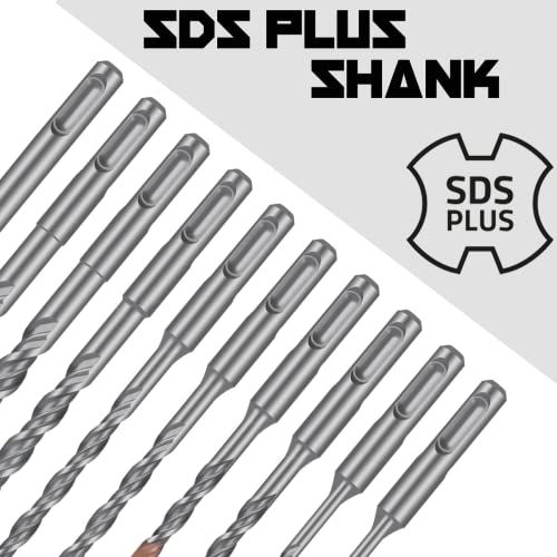 SDS Plus Rotary Hammer Drill Bit Set (10 Pack - 1/8", 1/4", 5/16", 3/8", and 1/2") Carbide Tipped - Perfect for Drilling Through Concrete, Cement, Stone, Brick, Ceramic Pots, & More! - size: 1/8", 1/4", 5/16", 3/8", 1/2" - 10 Pack