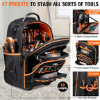 AUROPEAK Rolling Tool Backpack, 47 Pocket Heavy Duty Tool Bag with Wheels - size: 1.57" Wheel