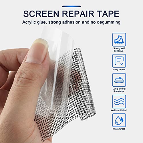SANKEMU Window Screen Repair Kit 2 in X 16.5FT 3-Layer Strong Adhesive & Waterproof Tape Fiberglass Covering mesh, Repair for Window Screen and Screen Door tears Holes (Pack of 2) - size: 2 in X 16.5FT (Pack of 2)