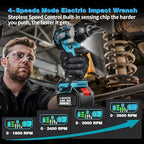 Cordless Impact Wrench, 1180Ft-lbs (1600N.m) Impact Driver – 1/2 Inch 3-in-1 Impact Gun, 21V High Torque 2500RPM with 2 x 4.0Ah Battery, Brushless Impact Wrench Set for Car/Truck/Mower (A)